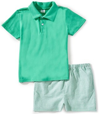 Edgehill Collection Little Boys Solid Knit Short Sleeve Polo & Stripe Shorts Set | Dillard's | Dillard's