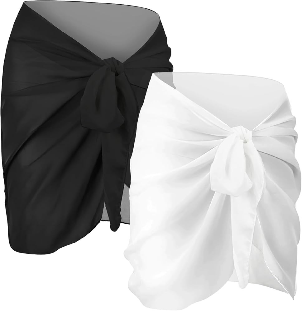 2pcs Beach Cover Up for Women, Chiffon Sarong Swimsuit Coverup for Pool, Summer Resort Wear Black... | Amazon (US)