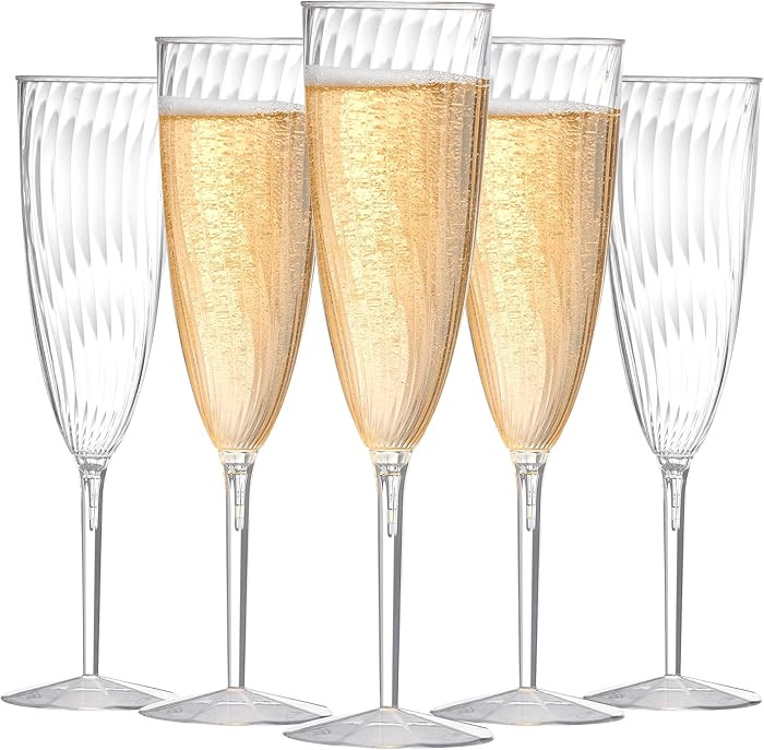 24Pcs Plastic Champagne Flutes,6 Oz Clear Champagne Glasses,Disposable Wine Glasses for Party Wed... | Amazon (US)