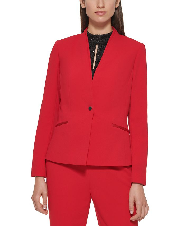 Calvin Klein Single Button Satin Trim Blazer & Reviews - Jackets & Blazers - Women - Macy's | Macys (US)