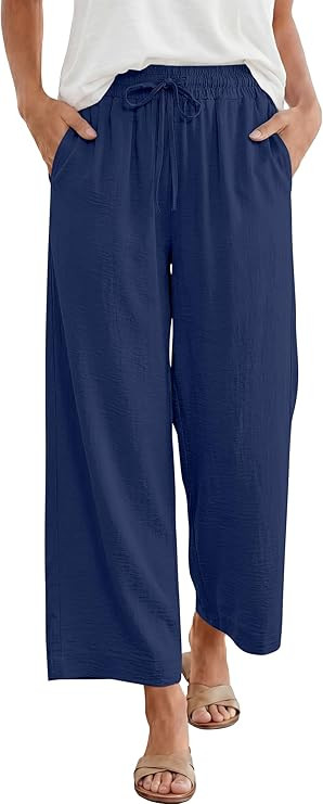 ANRABESS Women Wide Leg Capri Pants Summer Palazzo High Waisted Casual Loose Lounge Flowy Cropped... | Amazon (US)
