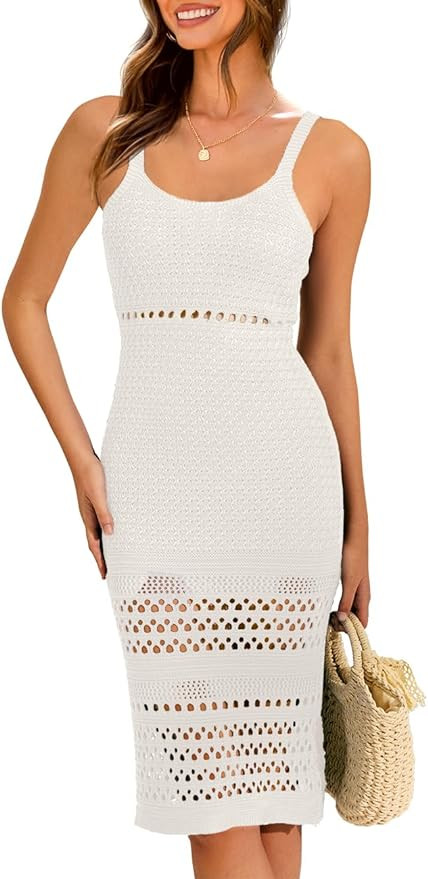 MIHOLL Womens Crochet Swim Cover Up 2024 Summer Bathing Suit Hollow out Sleeveless Swimwear Cover... | Amazon (US)
