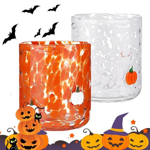 2025 New Halloween Icon Juice Glasses, 4 Pcs Halloween Glass Cups, Ghost Pumpkin Icon Juice Glassware Set, Stemless Drinking Cute Glasses Set, Ideal for Halloweens Party, Friends Lovely Gifts (2PCS-A) | Amazon (US)