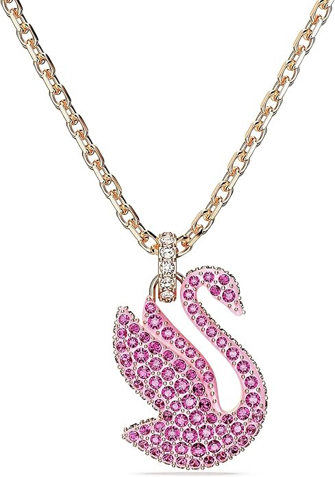 Swarovski Swan Pendant Necklace with Pink Crystal Pavé on rose-gold tone Plated Chain, Part of t... | Amazon (US)
