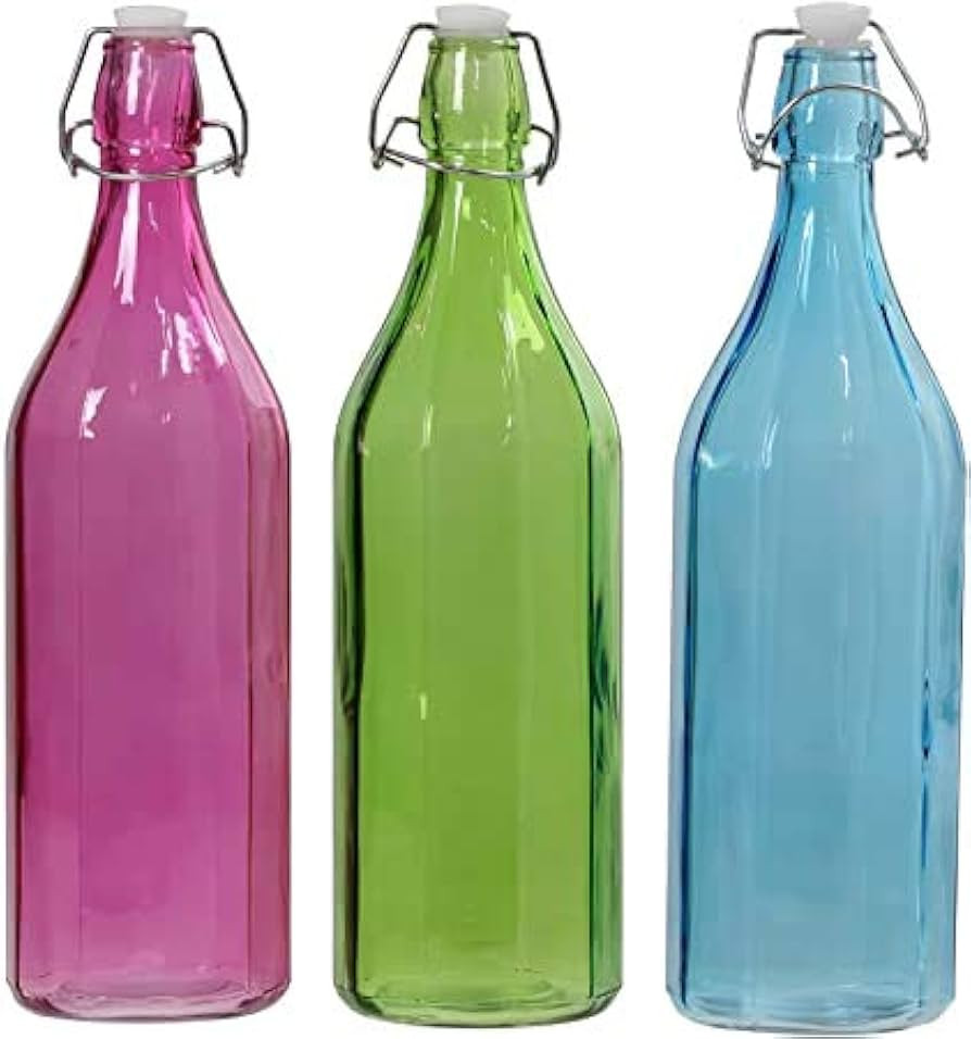 2PACK Swing Top Color Glass Bottles w Airtight Stopper-33.75oz(1000 ml) Flip Top - For Oil & Vine... | Amazon (US)
