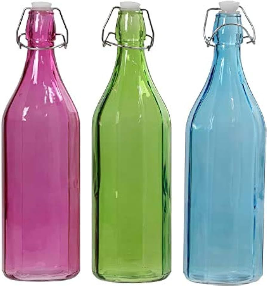 2PACK Swing Top Color Glass Bottles w Airtight Stopper-33.75oz(1000 ml) Flip Top - For Oil & Vine... | Amazon (US)