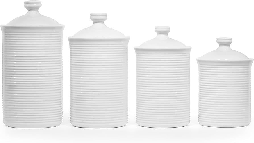 TAWCHES White Ceramic Jars Sets for Kitchen Canisters, Kitchen Counter Set of 4, Airtight Counter... | Amazon (US)