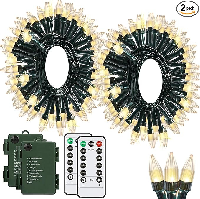 Solhice 2 Pack 20ft Christmas Lights Battery Operated String Lights with Remote, Each 50 LEDs Min... | Amazon (US)
