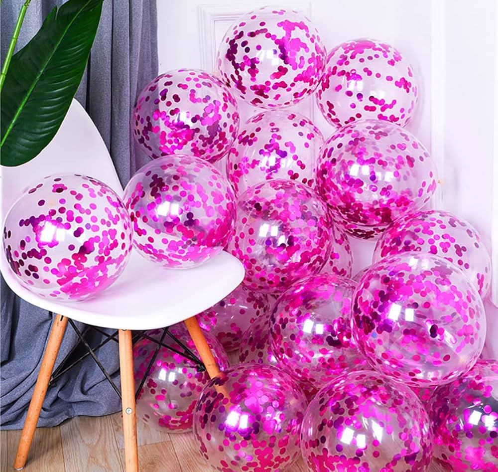 50pcs Hot Pink Foil Confetti Balloons,12 inch Latex Balloon with Hot Pink Confetti Inside for Bir... | Amazon (US)