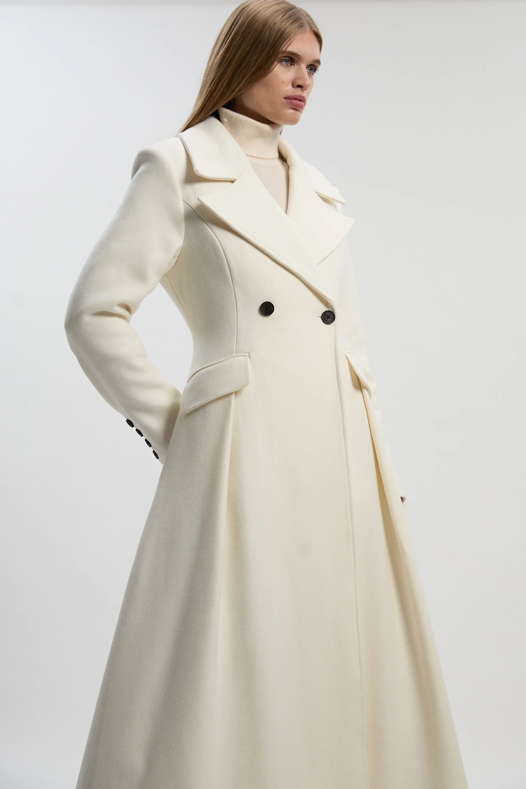 Wool Tailored Flared Skirt Midi Coat | Karen Millen UK + IE + DE + NL