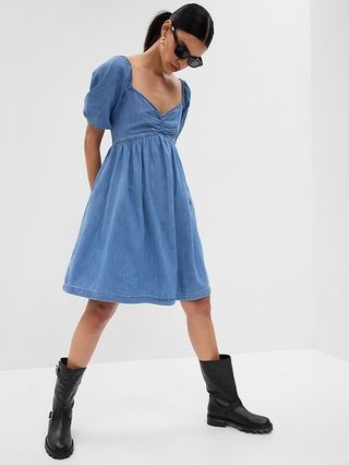 Puff Sleeve Denim Mini Dress with Washwell | Gap (US)