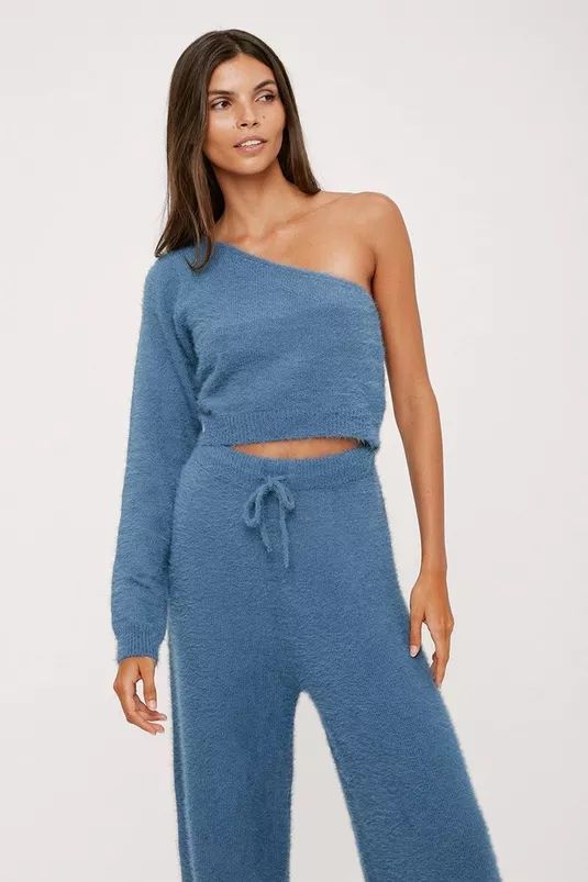 Fluffy One Sleeve Top and Pants Lounge Set | Nasty Gal (US)