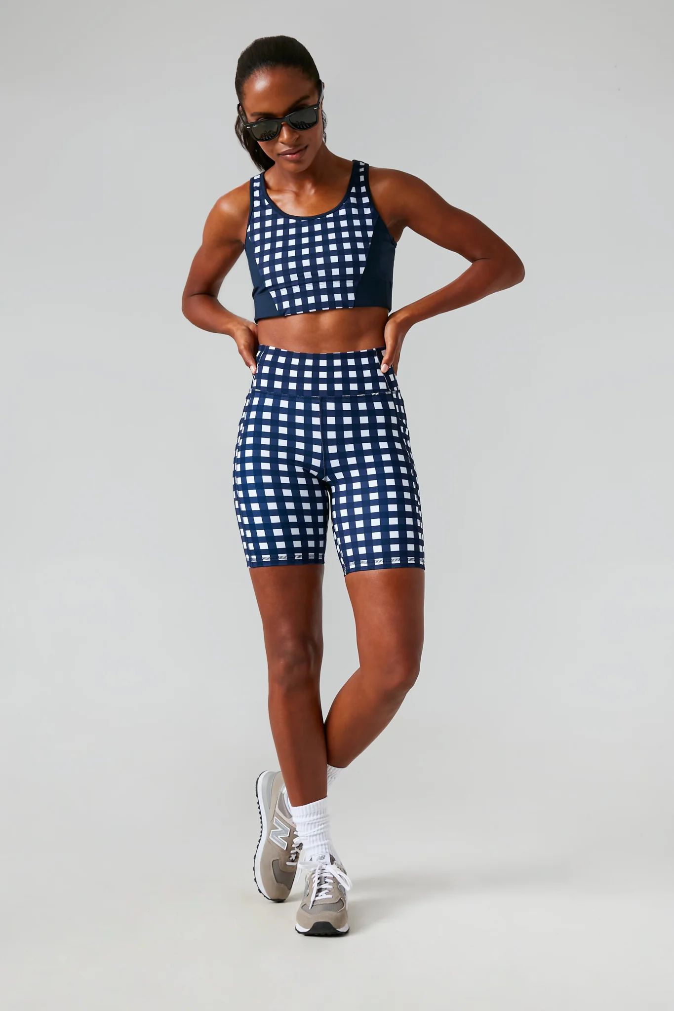 Navy Trellis Gingham Jean Sports Bra | Tuckernuck (US)