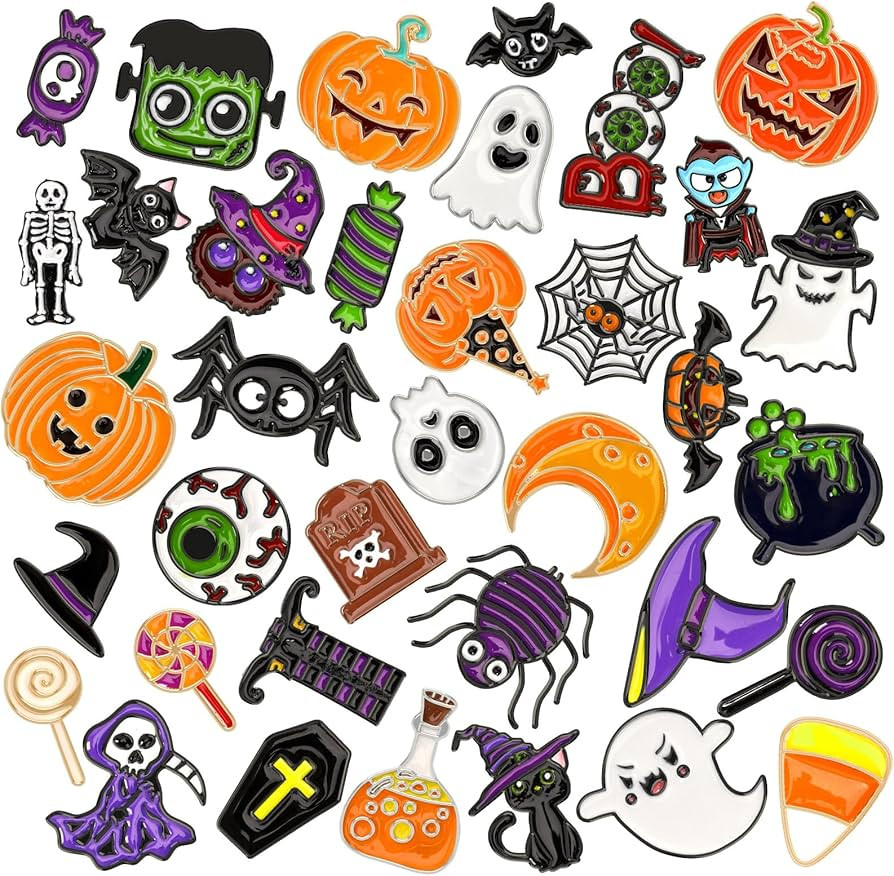 36 PCS Halloween Enamel Brooch Halloween Bulk Cute Skull Pumpkin Ghost Label Pins Black Cat Witch... | Amazon (US)