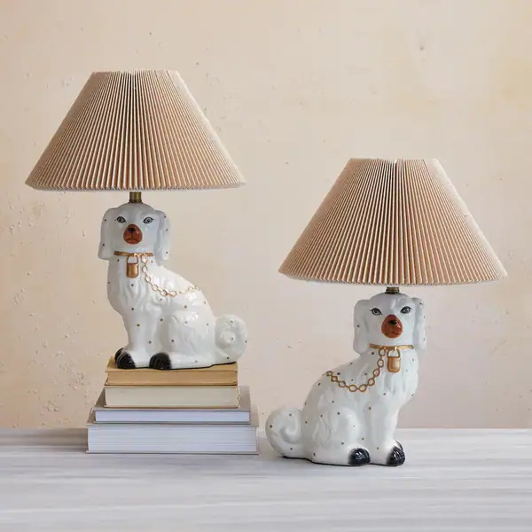 Ceramic Staffordshire Table Lamp with Pleated Fabric Shade - 13.0"L x 13.0"W x 18.5"H | Bed Bath & Beyond