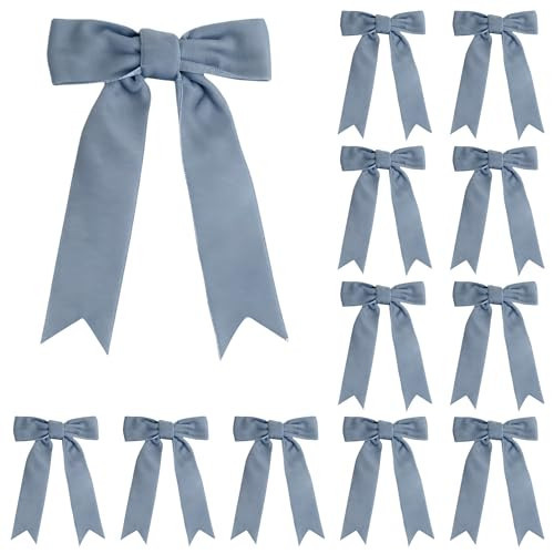 Meseey 12 Pcs Dusty Blue Velvet Bows with Twist Tie 4.5 Inch Pre-Tied Vintage Christmas Velvet Ribbon Bows for Treat Bags Gift Wrapping Basket Wedding Baby Shower Brithday Party | Amazon (US)