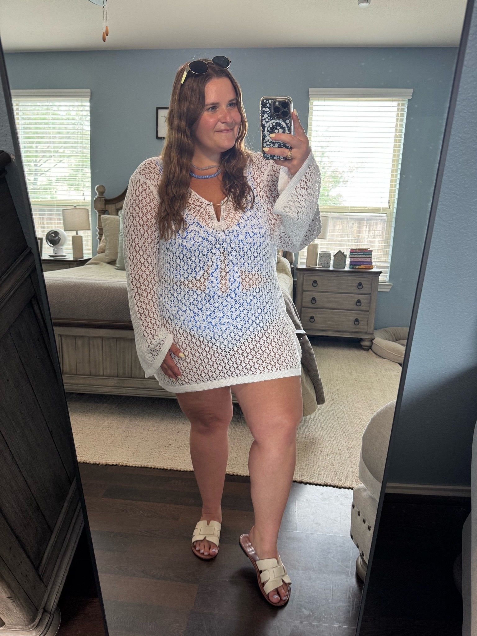 Wearing my true size 2XL in this white SHEIN swim suit cover up. Wearing a 3xl in the blue bikini I sized up one. The cover up metal clasps are easy to loose so watch for that but it turned out super cute. Great for a beach vacation! And curvy girl friendly. I’m 5’1 and a size 16.

#LTKootd #LTKMidsize #LTKPlusSize