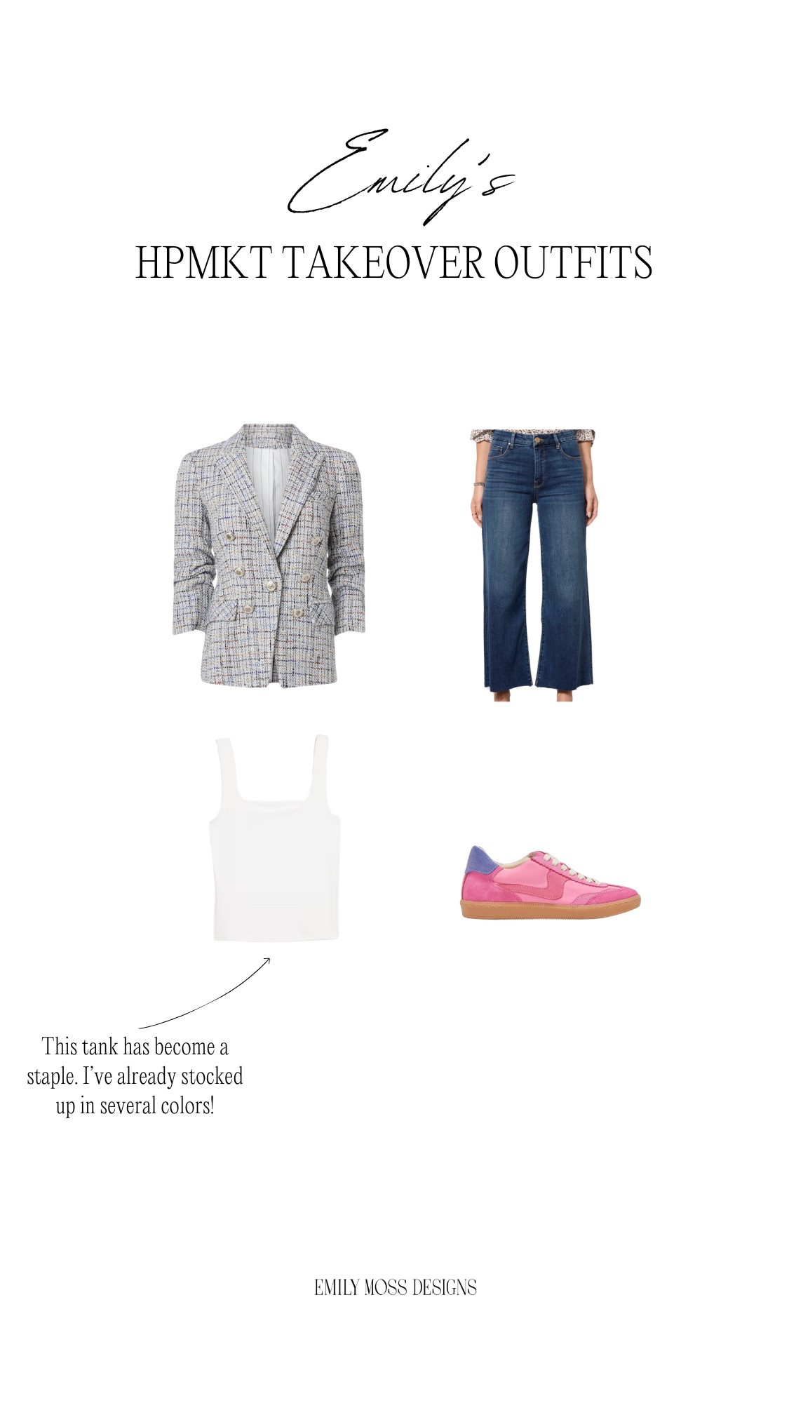 High Point Market Outfit 🖤 Veronica Beard Blazer, Old Navy Scoop Neck Tank, Kut From Kloth Meg High Rise Wide Leg Jeans, Dolce Vita Pink Sneakers, Anthropologie necklace 