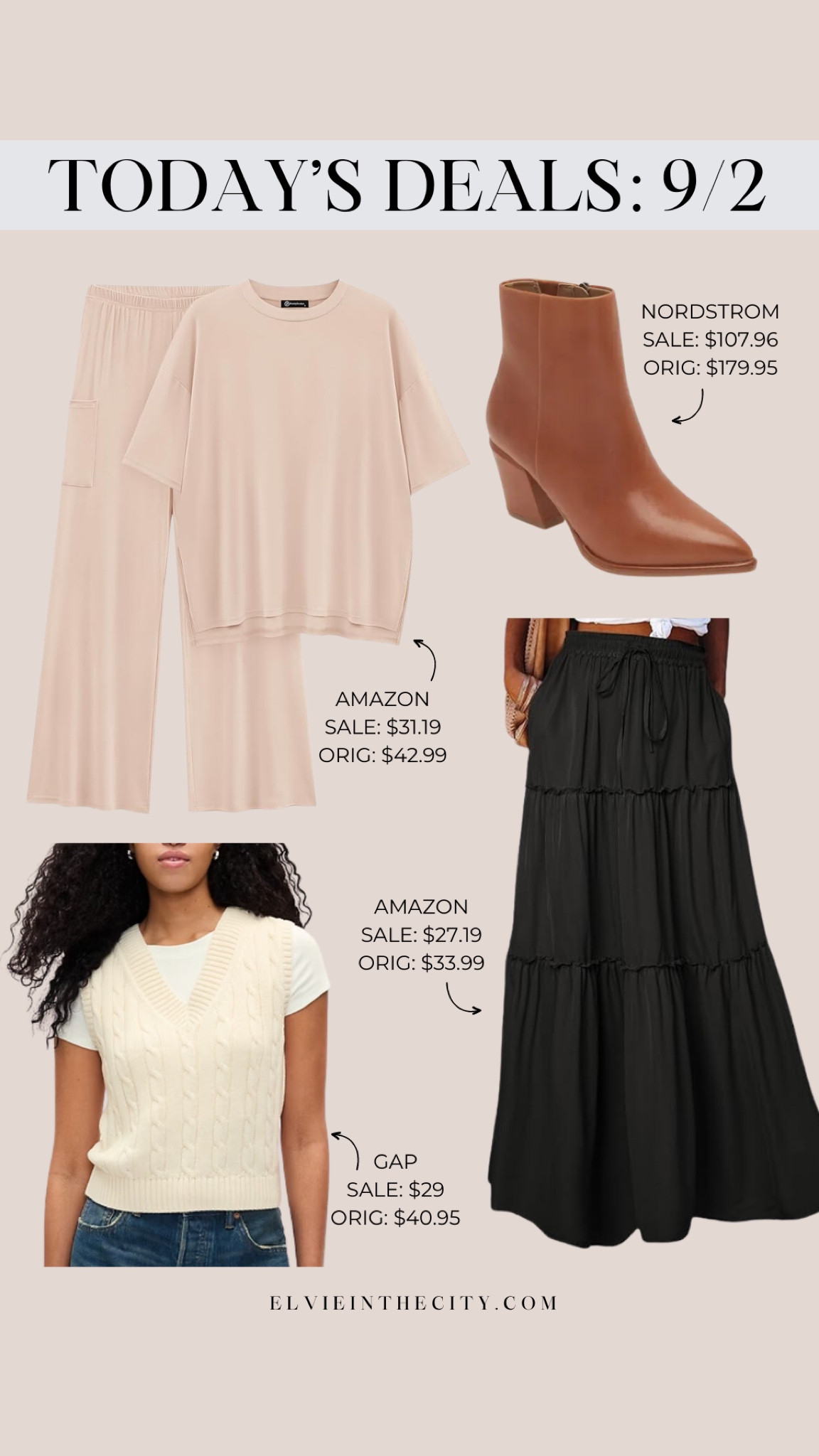 Today’s deals include a two-piece short sleeve and wide leg pants set from Amazon, waterproof booties from Nordstrom, a sweater vest from Gap, and a maxi skirt from Amazon.

Ootd, deal of the day, fall outfit, fall transition, fall sweater

#LTKSaleAlert #LTKStyleTip #LTKFindsUnder50
