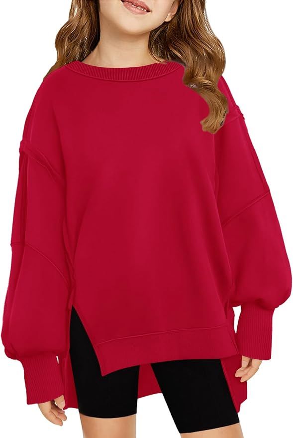 Haloumoning Girls Oversized Sweatshirt Long Sleeve Crewneck Kids Lightweight Cute Pullover Tops 5... | Amazon (US)