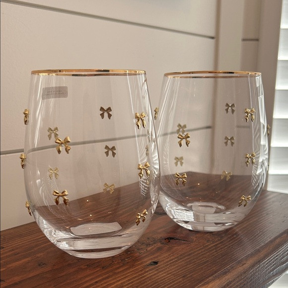 Gold Bow Stemless Wine Glass Set w/Gold Rim | Poshmark