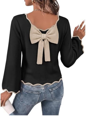 Dokotoo Sweaters for Women Long Sleeve Reversible Bow Fall Pullover Tops | Women 2026 Knit Sweate... | Amazon (US)