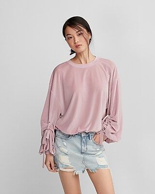 Express Womens Balloon Tie-Sleeve Velvet Sweatshirt | Express