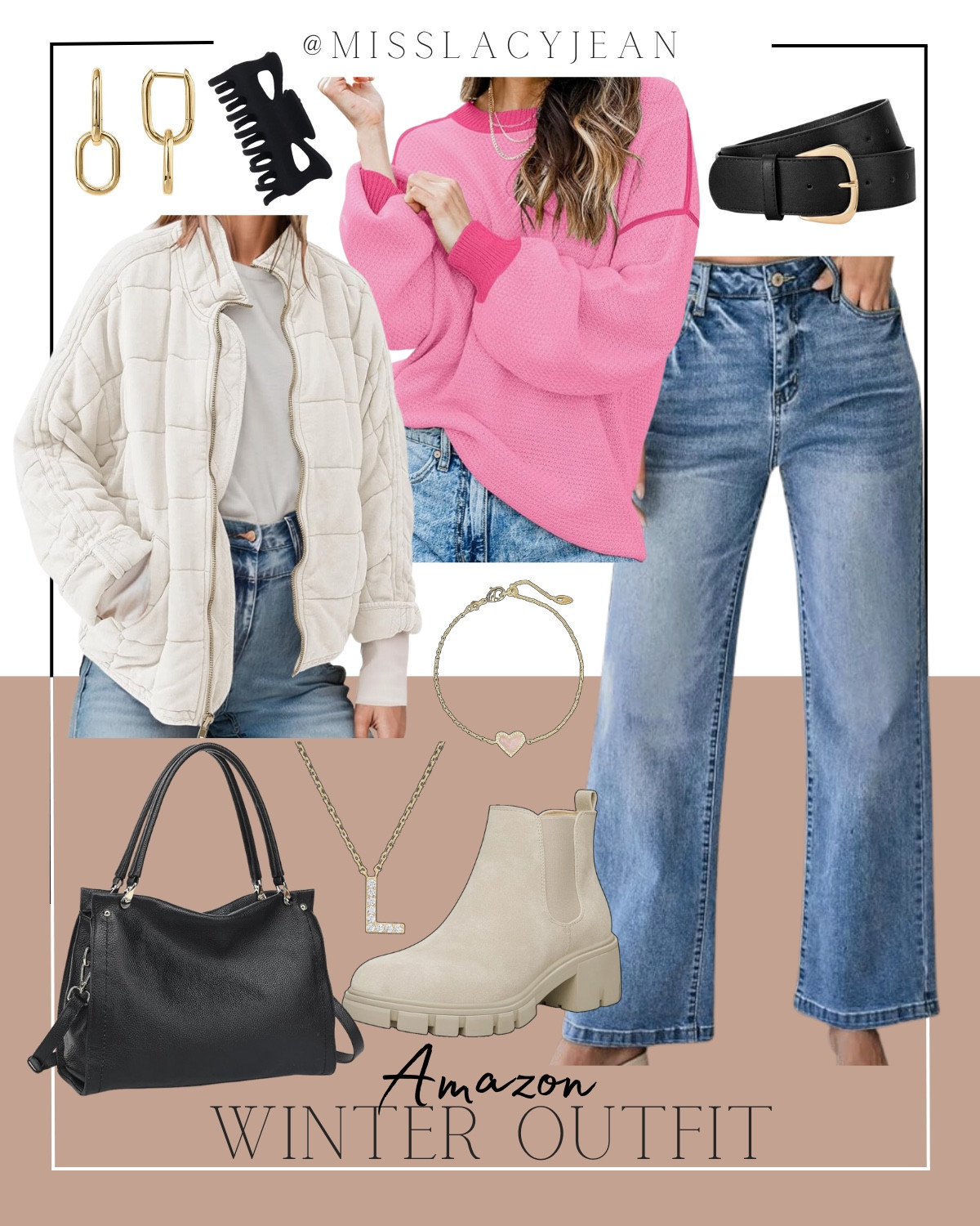 Winter outfit includes jeans, crew neck, coat, boots, gold jewelry, hair claw, belt, and handbag.

Casual outfit, winter outfit, looks for less

#LTKStyleTip #LTKFindsUnder50 #LTKFindsUnder100