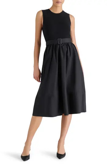 Steve Madden Rhodes Mixed Media Midi Dress in Black at Nordstrom Rack, Size Medium | Nordstrom Rack
