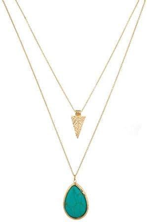 Lux Accessories Women's Stone Teardrop & Arrowhead Double Layered Necklace Set | Amazon (US)