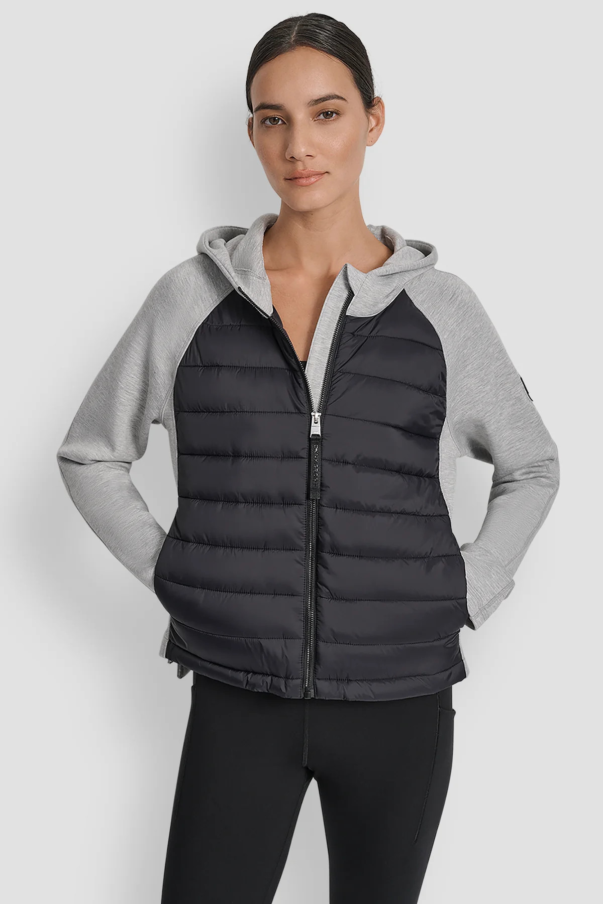 MIXED MEDIA HOODED HI LOW JACKET | DKNY