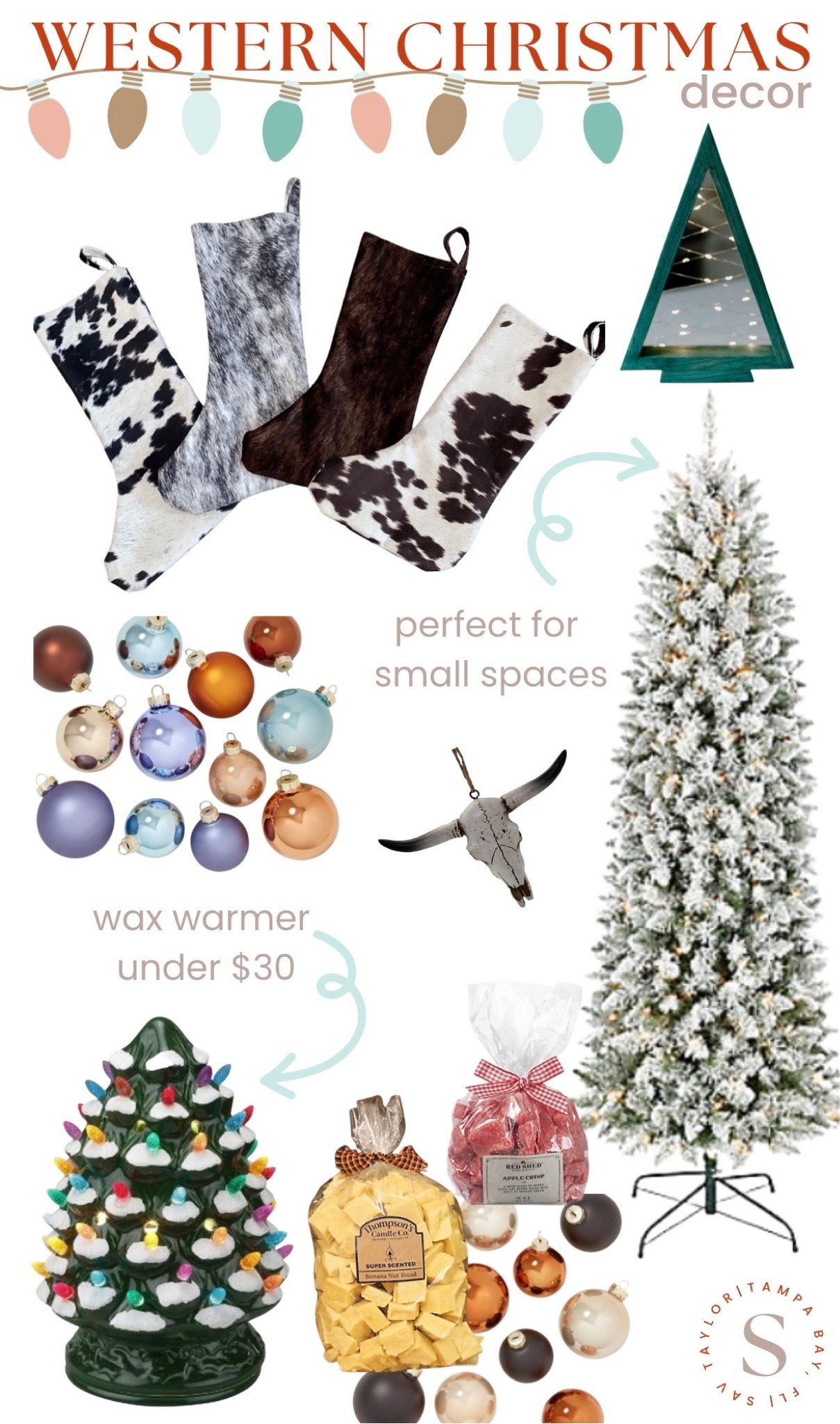 Some of my favorite Christmas decor! I love putting my own little style into the holiday decor to make it unique. If you haven’t tried the wax warmers and melts from Tractor Supply yet, you’re missing out! They’re decently priced, are super fragrant and the pack lasts us all year. I love these cowhide stockings that I found on Etsy, along with the light up Christmas tree. | Western Christmas Must Have Decor | Boho Christmas Rustic Style

#LTKHoliday #LTKSeasonal #LTKhome