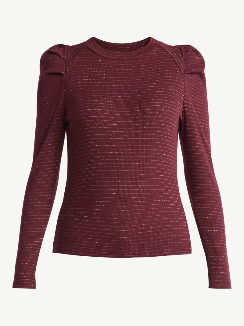 Time and Tru Women's Top with Long Puff Sleeves, Size XS-XXXL | Walmart (US)