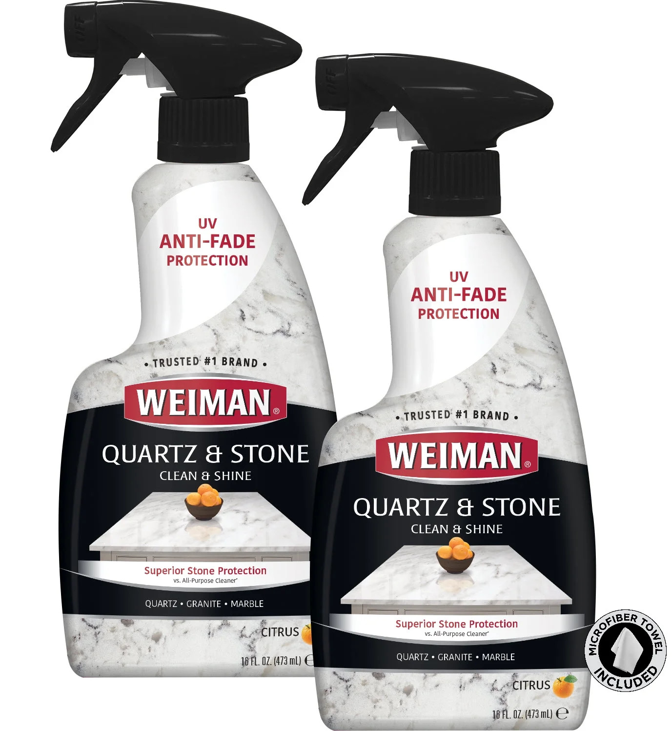 Weiman Quartz Countertop Daily Cleaner and Polish - 16 fl oz (2 Pack) w/ Microfiber Towel | Walmart (US)