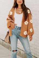 'Yassi' Knitted Flower Pattern Cardigan | Goodnight Macaroon