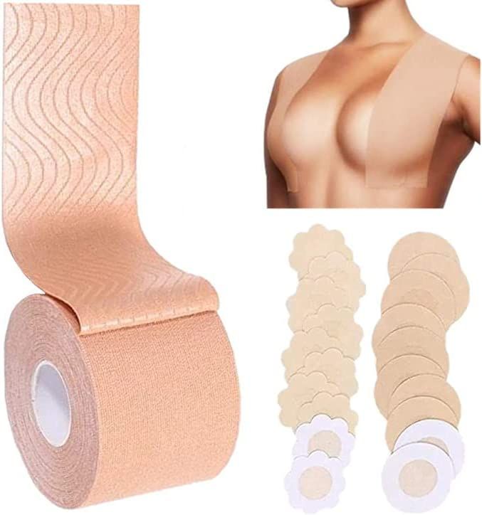 Boobs Tape - Breast Lift Tape 2" x 16" and 10 Pair Disposable Round Nipple Cover, Push up Boobs A... | Amazon (US)