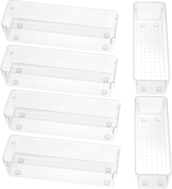SMARTAKE 6-Piece Drawer Organizer, Clear Desk Drawer Organizer Trays Storage Tray with Non-Slip S... | Amazon (US)