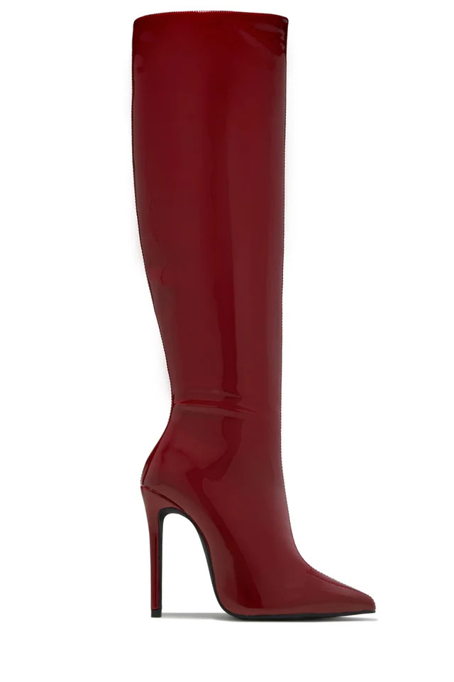 Miss Lola | Genesis Cherry Knee High Heel Boots | MISS LOLA