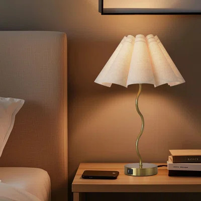 Modern 22” Touch Control Nightstand Table Lamp with Linen Shade, USB-A & Type-C Charging Ports, Brushed Gold Metal Base, E26 Socket | Wayfair North America