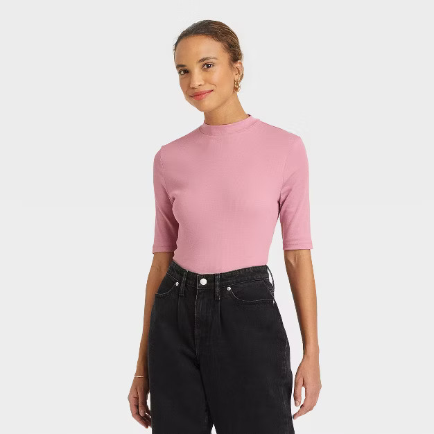 Women's Elbow Sleeve Mock Turtleneck T-Shirt - A New Day™ | Target