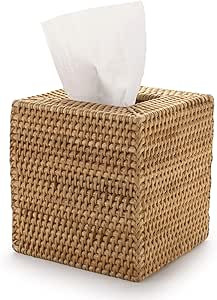 Rattan Tissue Box Cover Square, Hand Woven Wicker Tissue Holder, 5.5 x 5.5 X 5.7 inch, Natural | Amazon (US)