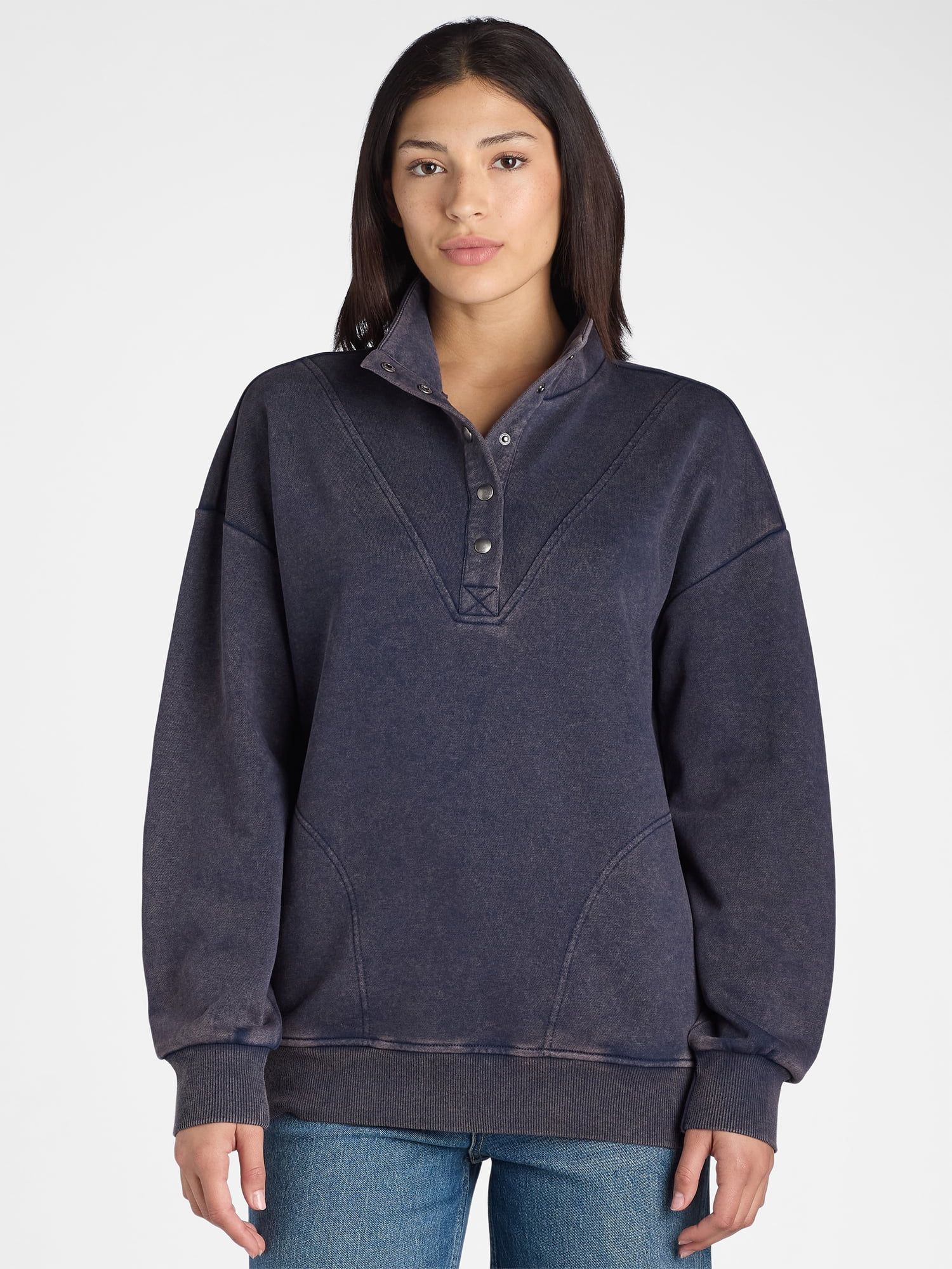 Time and Tru Women's Mock Neck Henley Pullover Sweatshirt, Sizes XS-XXXL | Walmart (US)