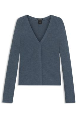 BOSS Concealed-closure cardigan in virgin wool - Light Blue Women's Cardigans size XS | Hugo Boss (US)