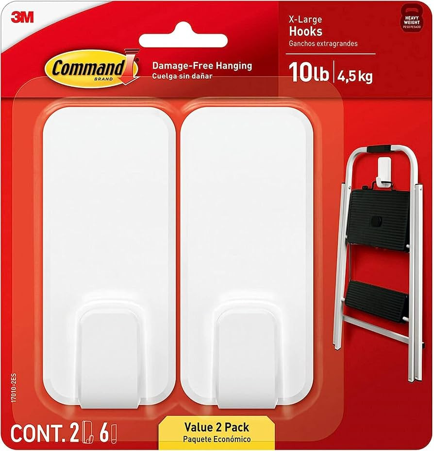 Command 10 Lb XL Heavyweight Wall Hook, White, Damage Free Decorating, 2 Command Hooks | Amazon (US)