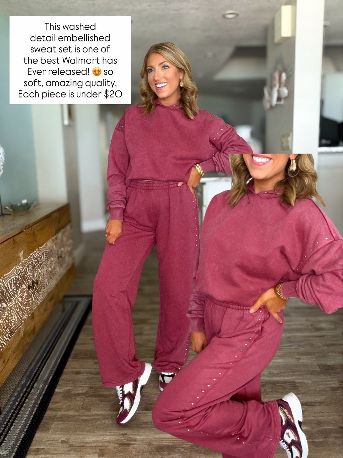 Walmart fashion RESTOCK alert! 😍 This mineral wash embellished matching set is finally back, and it’s seriously one of my favorite Walmart sets! The washed finish, studded embellishment details and relaxed fit make it look SO much more expensive than it is. And the best part?! The sweatshirt and matching pants are only $16 EACH! 🙌 So soft, amazing quality and such a cute elevated casual outfit for fall, travel days, school drop-off, errands or lounging!

#walmartfashion #walmartfinds #walmartstyle #walmartnewarrivals #walmartrestock #walmartmatchingSet #matchingset #affordablefashion #fallfashion #falloutfits #casualstyle #momstyle #traveloutfit #walmartoutfit #affordablestyle

#LTKootd #LTKPetite