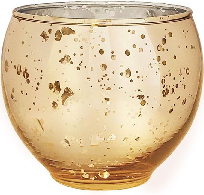 Just Artifacts 2.75-Inch Speckled Ovoid Mercury Glass Votive Candle Holder (1pc, Gold) | Amazon (US)