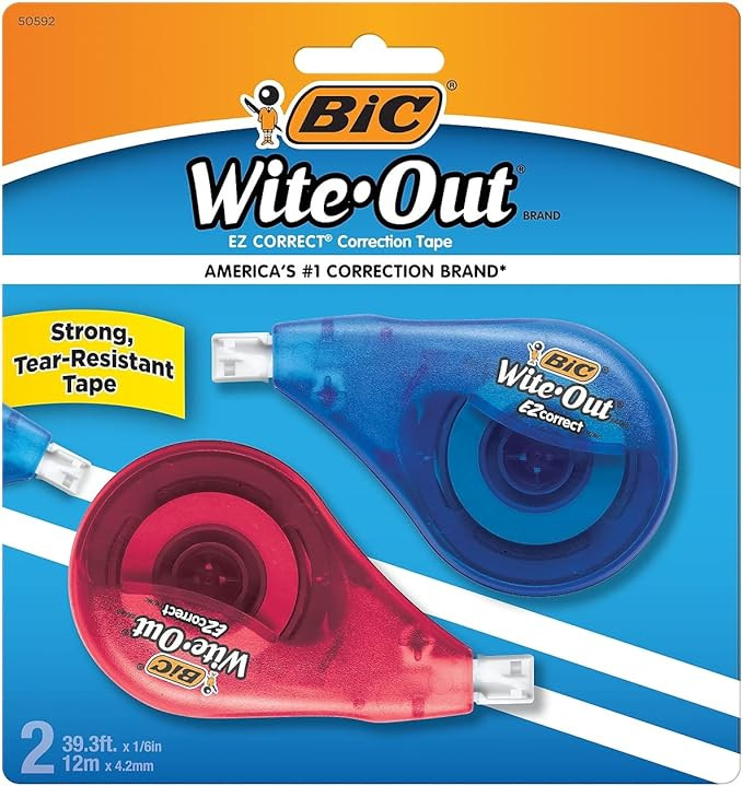 BIC Wite-Out Brand EZ Correct Correction Tape, 39.3 Feet, 2-Count Pack of white Correction Tape, ... | Amazon (US)