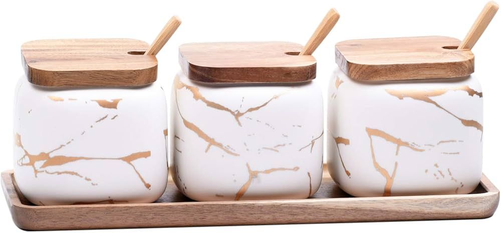 3 Pcs Sugar Bowls Ceramic Coffee Jar Set Ceramic Seasoning Jar with Lid Spoon and Tray / Food Sto... | Amazon (US)
