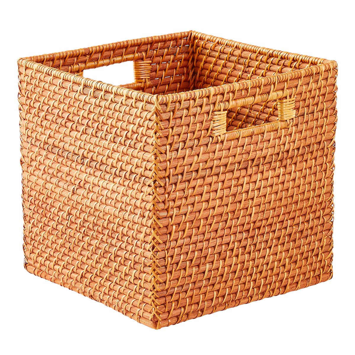 Large Rattan Cube w/ Handles Copper | The Container Store