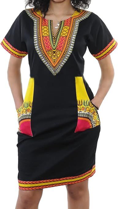 JTNFairy Women's African Tribe Dresses Bohemian Print Traditional Elegant Costume Clothes | Amazon (US)